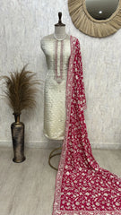 Tissue Silk Unstitched Suit Set With Contrast Dupatta