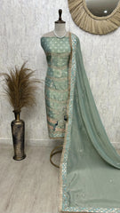 Tissue Unstitched Suit Set With Zari Work