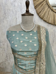 Tissue Unstitched Suit Set With Zari Work