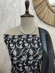 Printed Linen Unstitched Suit Set With Pearl Work on Hemline