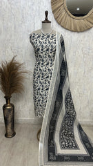 Printed Linen Unstitched Suit Set With Pearl Work on Hemline