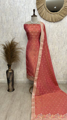 Tissue Unstitched Suit Set With Embroidered Hemline