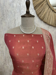 Tissue Unstitched Suit Set With Embroidered Hemline