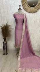 Tissue Unstitched Suit Set With Embroidered Hemline