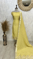 Tissue Unstitched Suit Set With Embroidered Hemline