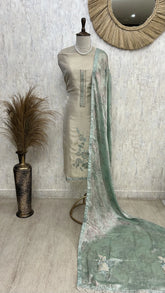 Tissue Silk Unstitched Suit Set With Applique Work