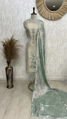 Tissue Silk Unstitched Suit Set With Applique Work