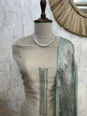 Tissue Silk Unstitched Suit Set With Applique Work