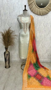 Tissue Silk Unstitched Suit Set With Ombre Effect Dupatta