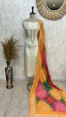 Tissue Silk Unstitched Suit Set With Ombre Effect Dupatta