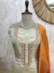 Tissue Silk Unstitched Suit Set With Ombre Effect Dupatta