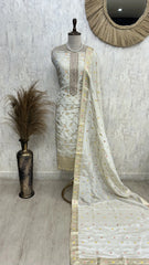 Tissue Silk Unstitched Suit Set With Banarasi Weaving