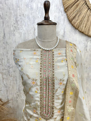 Tissue Silk Unstitched Suit Set With Banarasi Weaving