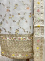 Tissue Silk Unstitched Suit Set With Banarasi Weaving