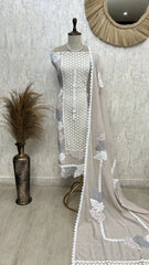 Mul Unstitched Suit Set With Cut-Lace Work