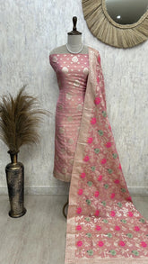 Tissue Unstitched Suit Set With Banarasi Weave