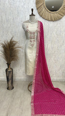 Tissue Silk Unstitched Suit Set With Contrast Dupatta