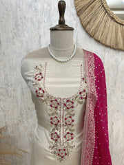 Tissue Silk Unstitched Suit Set With Contrast Dupatta