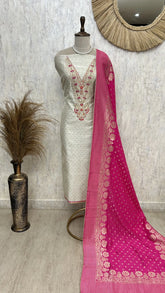 Tissue Silk Unstitched Suit Set With Hand Work