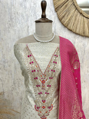 Tissue Silk Unstitched Suit Set With Hand Work