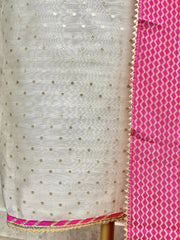 Tissue Silk Unstitched Suit Set With Hand Work