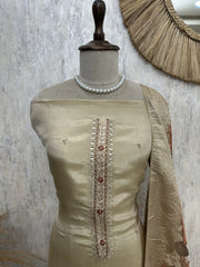 Tissue Silk Unstitched Suit Set With Printed Dupatta