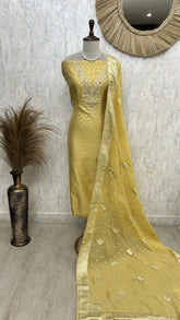 Maheshwari Unstitched Suit Set With Banarasi Dupatta