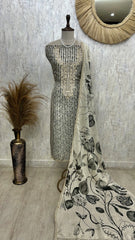 Printed Striped Organza Unstitched Suit Set