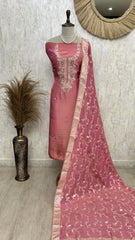 Tissue Silk Unstitched Suit Set With Intricate Handwork