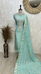 Tissue Silk Unstitched Suit Set With Intricate Handwork
