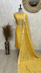 Tissue Silk Unstitched Suit Set With Intricate Handwork