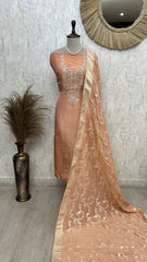 Tissue Silk Unstitched Suit Set With Intricate Handwork