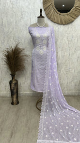 Organza Unstitched Suit Set With Honeycomb Pattern