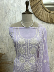 Organza Unstitched Suit Set With Honeycomb Pattern