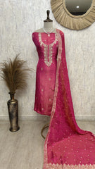 Tissue Silk Unstitched Suit Set With Zari Zardozi