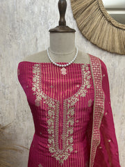 Tissue Silk Unstitched Suit Set With Zari Zardozi