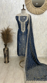 Tissue Silk Unstitched Suit Set With Zari Zardozi