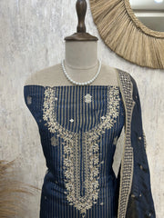 Tissue Silk Unstitched Suit Set With Zari Zardozi