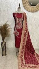 Maheshwari Unstitched Suit Set With Dola Silk Dupatta