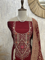 Maheshwari Unstitched Suit Set With Dola Silk Dupatta