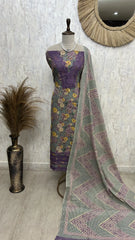 Printed Cotton Unstitched Suit Set With Lace Work