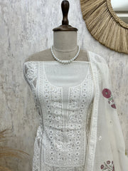 Mul Chanderi Unstitched Suit Set With Pearl Work