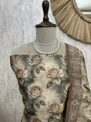 Printed Tussar Unstitched Suit Set