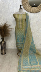 Linen Unstitched Suit Set With Bandhani Style