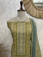 Linen Unstitched Suit Set With Bandhani Style