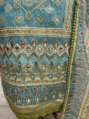 Linen Unstitched Suit Set With Bandhani Style