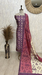 Ikat Print Maheshwari Unstitched Suit Set