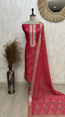 Organza Unstitched Suit Set With Hand Work on Necktie