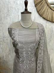 Glass Organza Unstitched Suit Set With Rhinestone Work