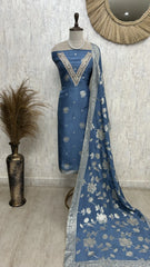 Dola Silk Unstitched Suit Set With Zardosi